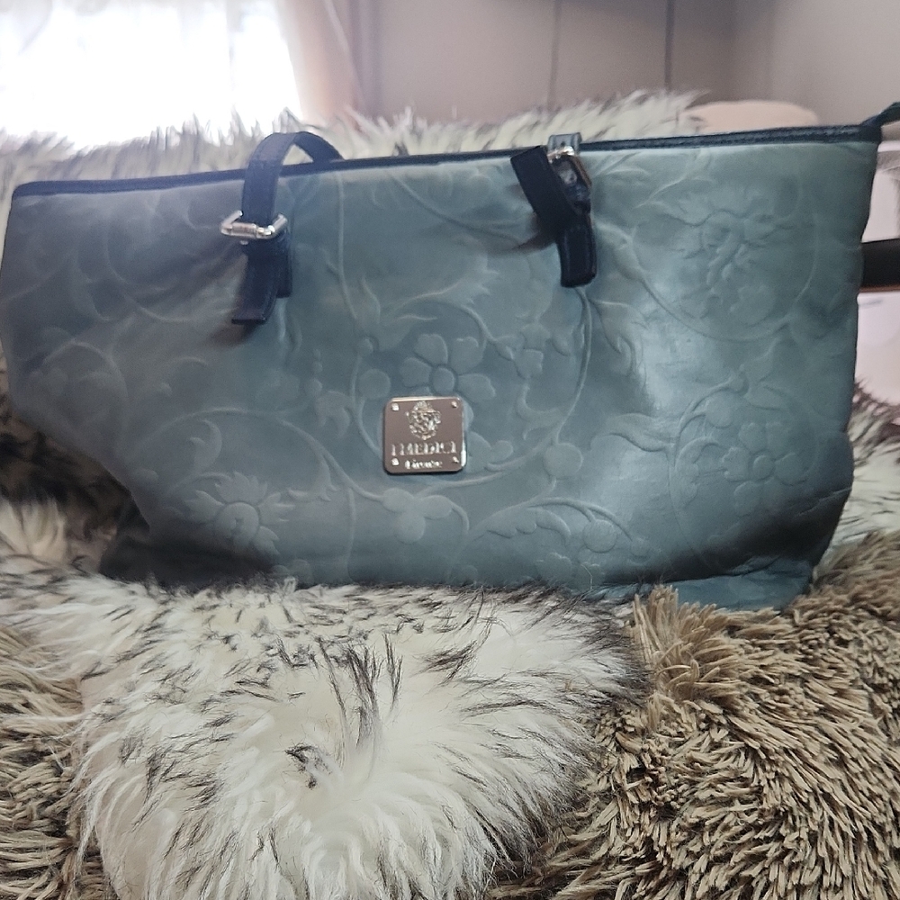 I Medici Elegant Blue Floral Handbag, Leather, Made In Italy